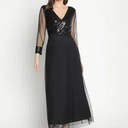 DRAAX Fashions Embellished V-Neck A-Line Maxi Dress-image-29