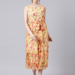 Souchii Floral Printed Flared Midi Fit & Flare Dress-image-0