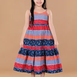 StyleStone Blue & Red Striped Cotton Midi Dress-picture-43