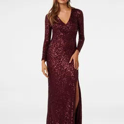 Forever New V-Neck Embellished Sequinned Detailed Maxi Dress-image-42