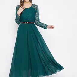 HELLO DESIGN Round Neck Long Sleeves Georgette Maxi Dress-image-9