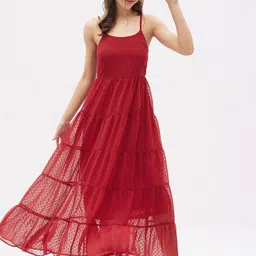 Harpa Maroon Georgette Tiered Maxi Dress-image-64