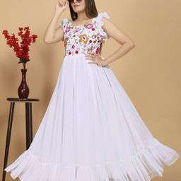 AKSHARAM Floral Print Georgette Maxi Dress-image-86