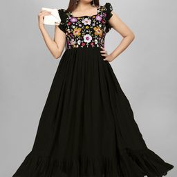 AKSHARAM Square Neck Floral Print Georgette Maxi Dress-image-91