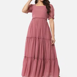 BAESD Square Neck Puff Sleeves Maxi Dress-image-52