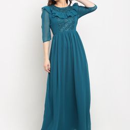 La Zoire Women Turquoise Blue Georgette Maxi Dress-image-56