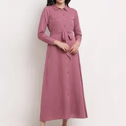 La Zoire Mauve Crepe Shirt Maxi Dress-image-88
