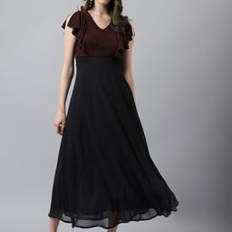 Latin Quarters Self Design Sparkly Detail Slit Sleeves Fit & Flare Midi Dress-image-59