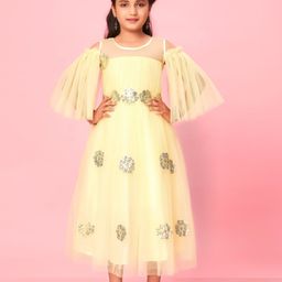 BAESD Girls Embellished Col-Shoulder Sleeves A-Line Maxi Dress-picture-16