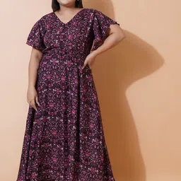 U&F Beyond Floral Printed Flutter Sleeve Crepe Maxi Dress-picture-5