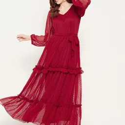 Bitterlime V-Neck Puff Sleeve Tiered Maxi Dress-image-51