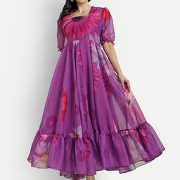 SHINISHA Floral Printed Puff Sleeve Square Neck Gathered Maxi Dress-picture-23