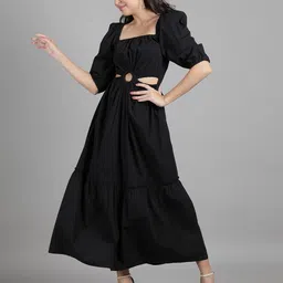 DRAPE AND DAZZLE Square Neck Puff Sleeve Maxi Dress-image-15