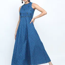 Vishudh Women Blue Ethnic Printed Maxi Dress-image-74