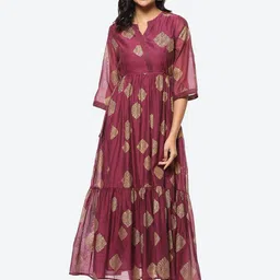 Biba Rust Ethnic Motifs Maxi Dress-picture-20