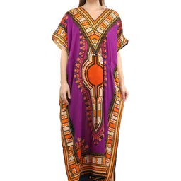 Exotic India Ethnic Motifs Printed Kimono Sleeve Kaftan Dress-image-24