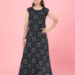 Aarika Girls Ethnic Motifs Printed Round Neck Cotton Maxi Dress-picture-23