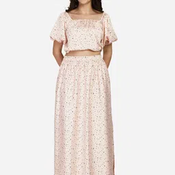 Smarty Pants Women Pink & Black Printed Silk Satin Top With Skirt-image-98
