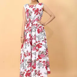 Rhey Floral Printed Boat Neck Belted Maxi Dress-picture-14