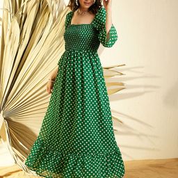 StyleStone Square Neck Polka Dot Print Puff Sleeve Crepe Maxi Dress-image-40