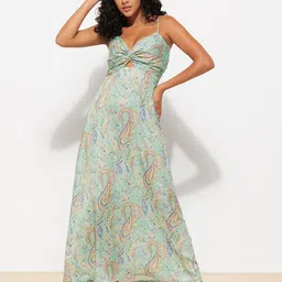 Urban Sundari Ethnic Motifs Printed Sleeveless Cut Out Satin Maxi Dress-28