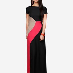 V&M Colourblocked Boat Neck Maxi Dress-image-87