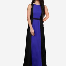 V&M Colourblocked Boat Neck Tie Up Maxi Dress-image-77