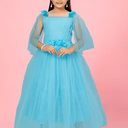 Aarika Girls Square Neck Cape Sleeves Corsage Net Gown Dress-picture-19