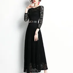 JC Collection Self Design Boat Neck Belted Detail Maxi Dress-image-8