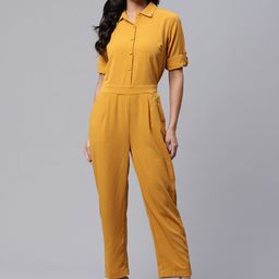 DressBerry Yellow Shirt Collar Basic Jumpsuit-image-74