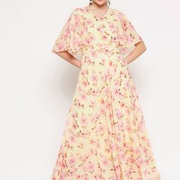 HELLO DESIGN Yellow & Pink Floral Georgette Maxi Dress-image-30
