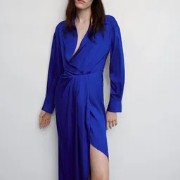 MANGO Satin Finish Wrap Maxi Dress-image-65