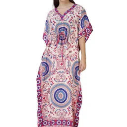 Exotic India V Neck Kimono Sleeves Floral Print Kaftan Maxi Dress-image-44