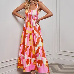 JC Mode Shoulder Straps Printed Smocked Tiered Fit and Flare Maxi Dress-image-35
