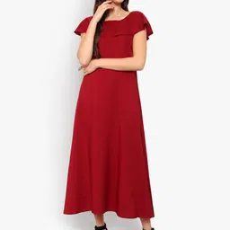 Indietoga Women Maroon Crepe Maxi Dress-picture-43