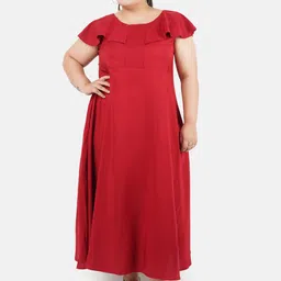 Indietoga Women Plus Size Maroon Solid Long Fit & Flare Maxi Dress-image-54