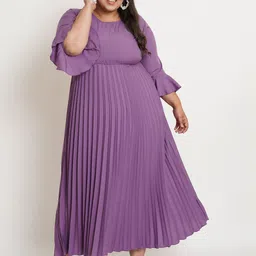 U&F Women Purple Striped Crepe Maxi Dress-picture-20