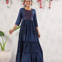 PIROH Blue Floral Print Maxi Dress-image-28