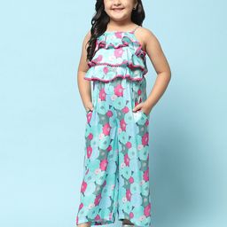 Biba Girls Floral Printed Ruffled Maxi Cotton Jumpsuit-48