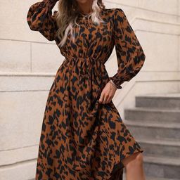 StyleCast Brown Abstract Printed Fit and Flare Midi Dress-image-0