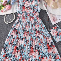 StyleCast Girls Floral Printed Cap Sleeves Accordion Pleats Fit and Flare Maxi Dress-picture-20