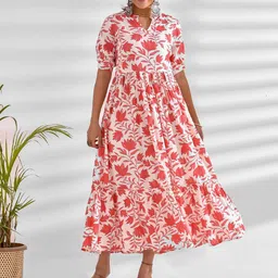 mokshi Pink Floral Printed Puff Sleeves Maxi Dress-image-66