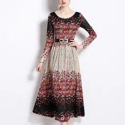 JC Collection Self Designed Round Neck Full Sleeves Maxi Dress-16