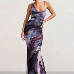 StyleCast x Revolte Purple & Black Floral Print Maxi Dress-12