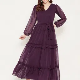 Bitterlime Burgundy Georgette Maxi Dress-picture-42