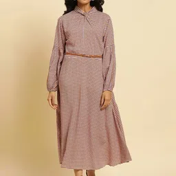 W  Geometric Printed High Neck Maxi Dress-21