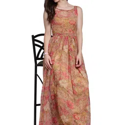 SCORPIUS Round Neck Print Chiffon Maxi Dress-image-99