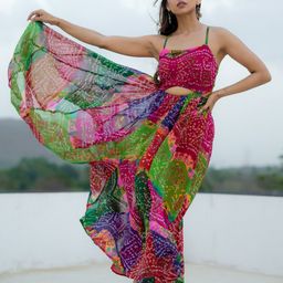 Ambraee Ethnic Motifs Printed Cut-Out Detail Chiffon Maxi Fit & Flare Dress-image-3