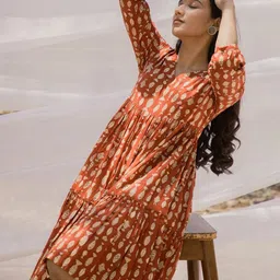 Mera Rang Print Layered A-Line Maxi Dress-image-85