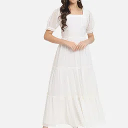 BAESD Self Design Square Neck Puff Sleeve Gathered Tiered Georgette Maxi Dress-picture-10
